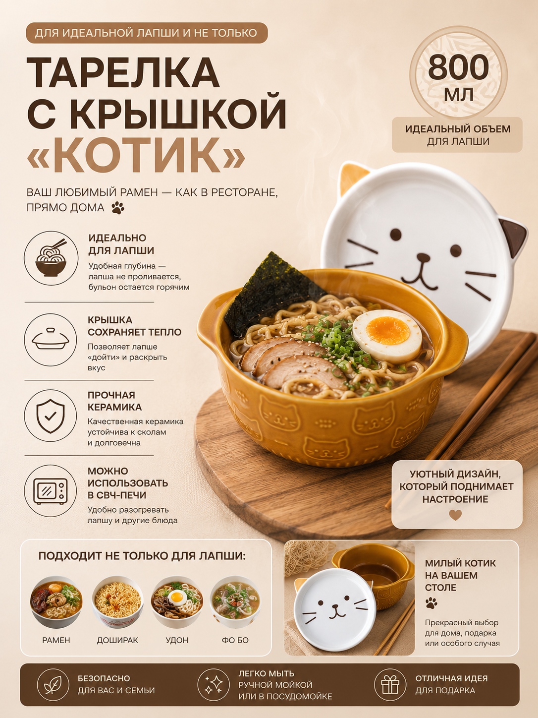 Тарелка с крышкой Котик